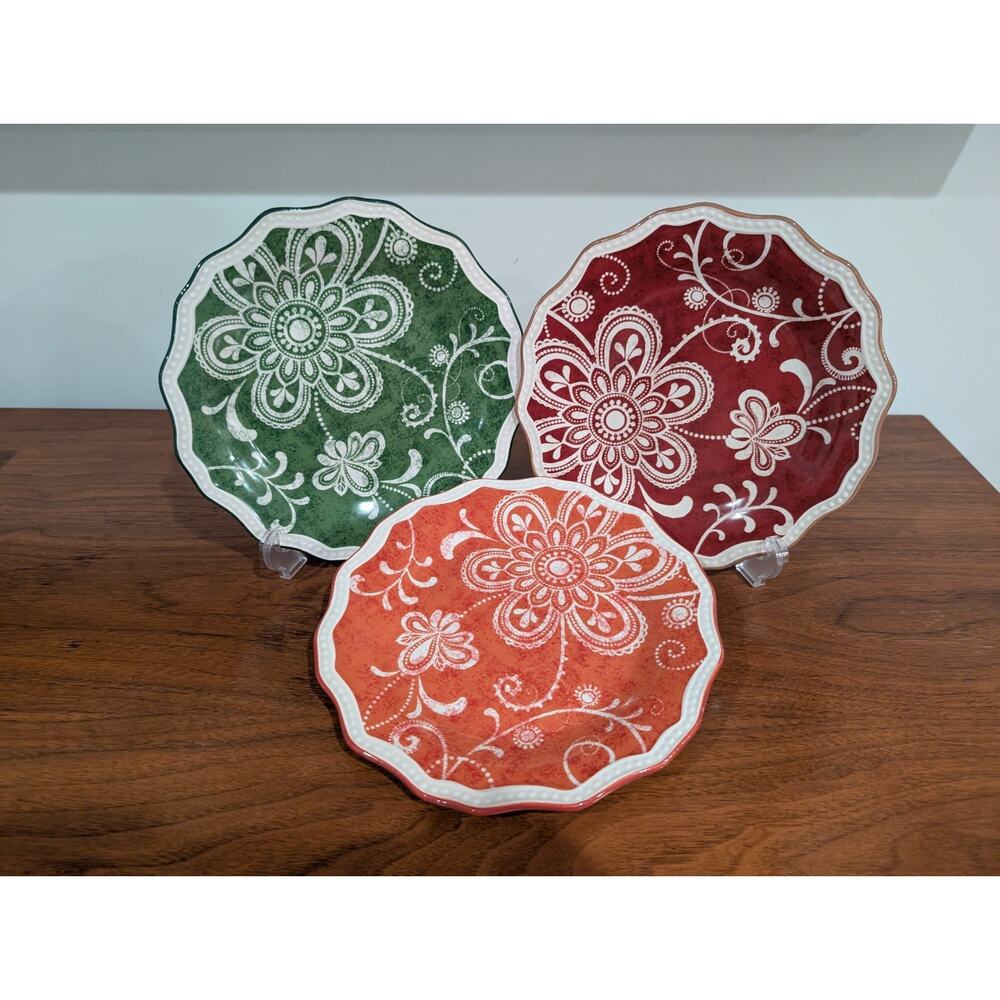 Pier 1 “Maribeth” Scalloped Ironstone Salad Plates — Set of 3 — New with Sticker